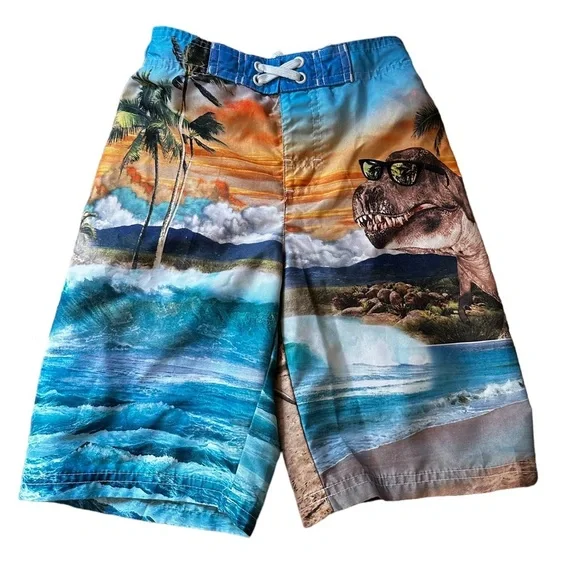 🍁 BUNDLE ONLY - 5/$15 Op T-Rex Dinosaur Swim Shorts, Beach, Pool, Boys size 6-7 - Picture 1 of 3